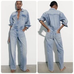 NWT Zara Denim Jean Jumpsuit Utility Oversized Romper Coveralls Small BRAND NEW